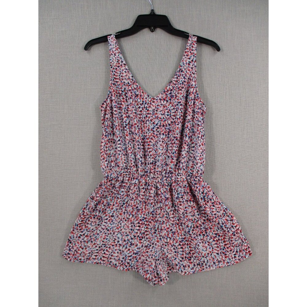 Aqua Womens Sleeveless V-Neck Romper Small Multicolor Abstract Print 100% Polyes